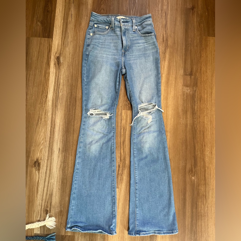 Levis 726 Flare Distressed Blue Jeans